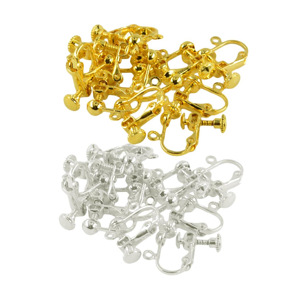 24 Pieces Non-Piercing Screw Earrings Clips Flat Hook Findings Silver Gold
