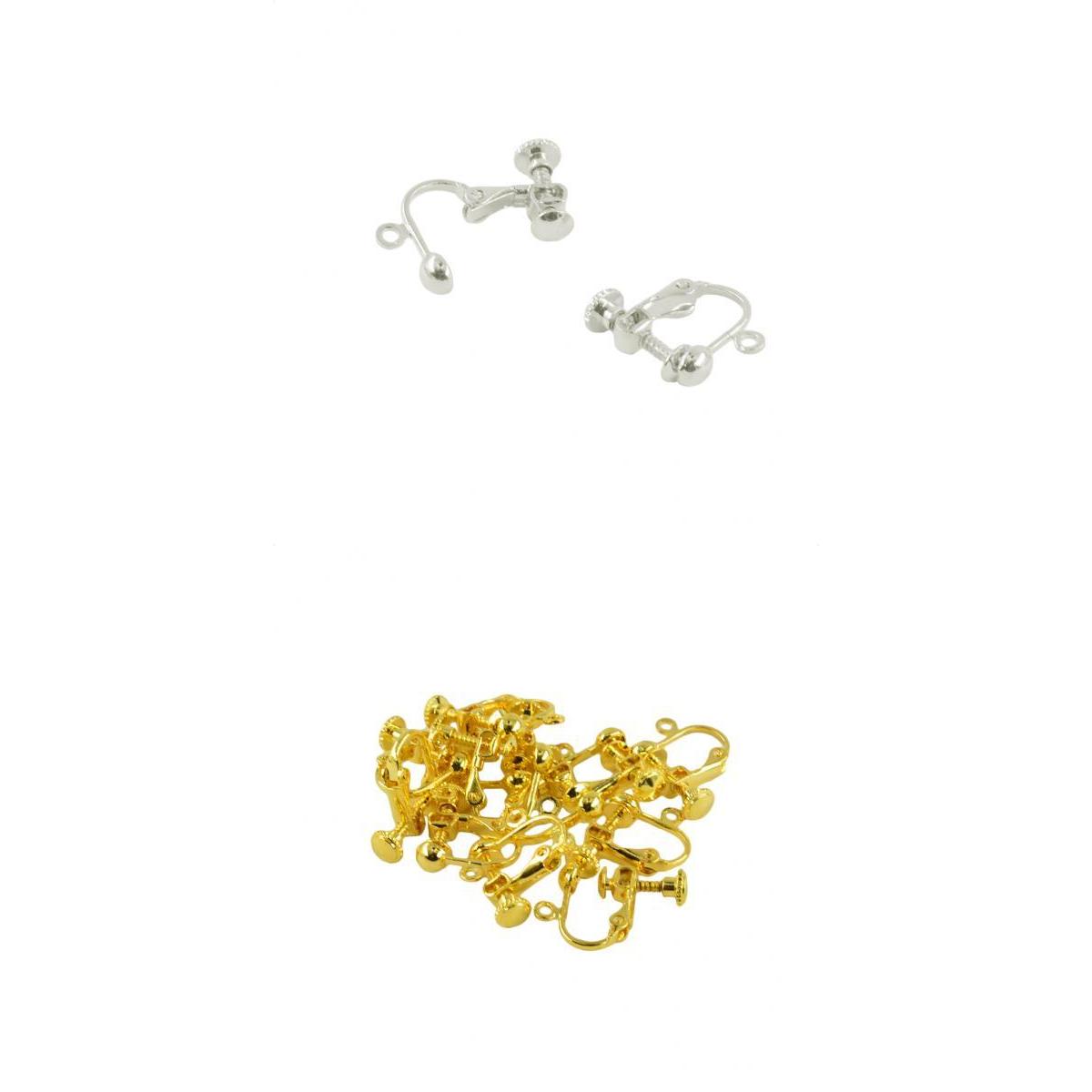 24 Pieces Non-Piercing Screw Earrings Clips Flat Hook Findings Silver Gold