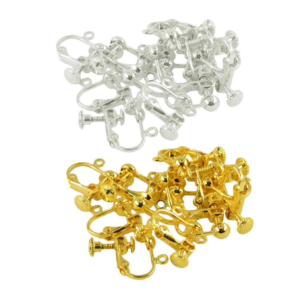 24 Pieces Non-Piercing Screw Earrings Clips Flat Hook Findings Silver Gold