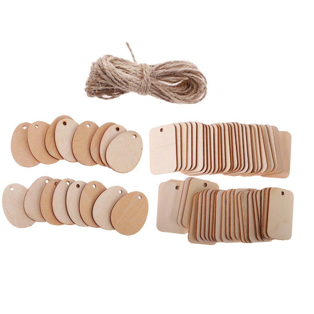 100 Pieces Egg Rectangle Shape Wooden Craft Tags Embellishment with Rope