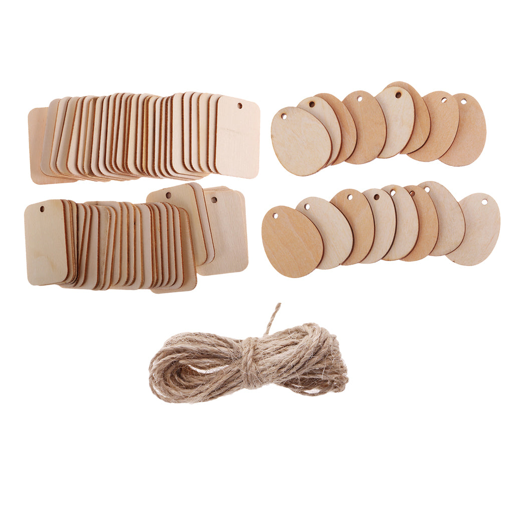 100 Pieces Egg Rectangle Shape Wooden Craft Tags Embellishment with Rope