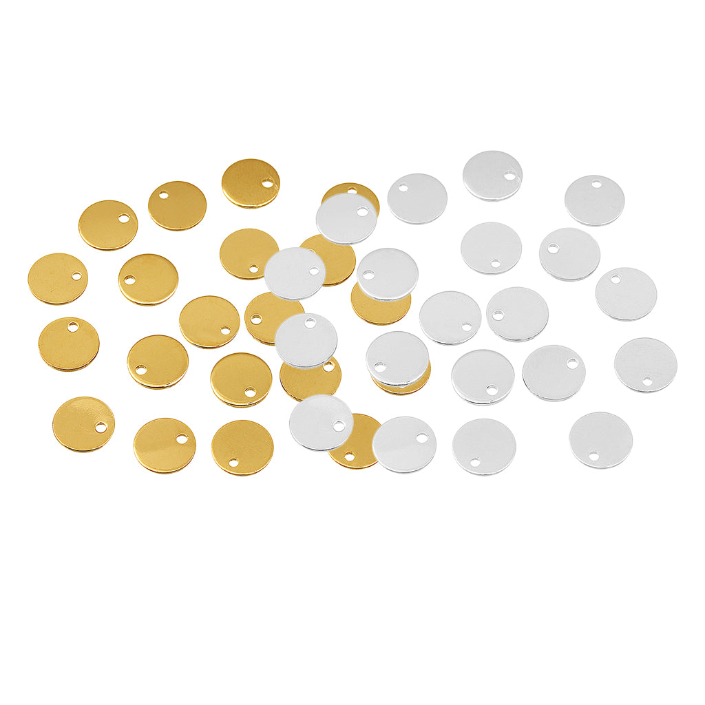 40 Pieces Gold Silver Flat Round Blank Coin Stamping Charms Tag Pendants DIY
