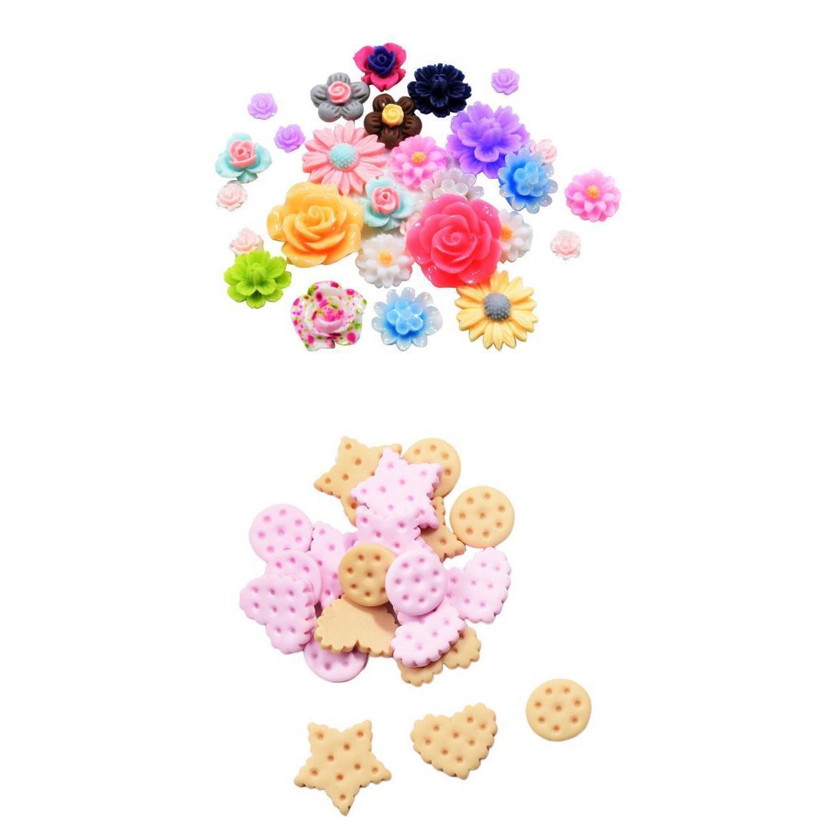 70 Pieces Mixed Resin Flatbacks Rose Flowers Cookies Cabochons Scrapbooking
