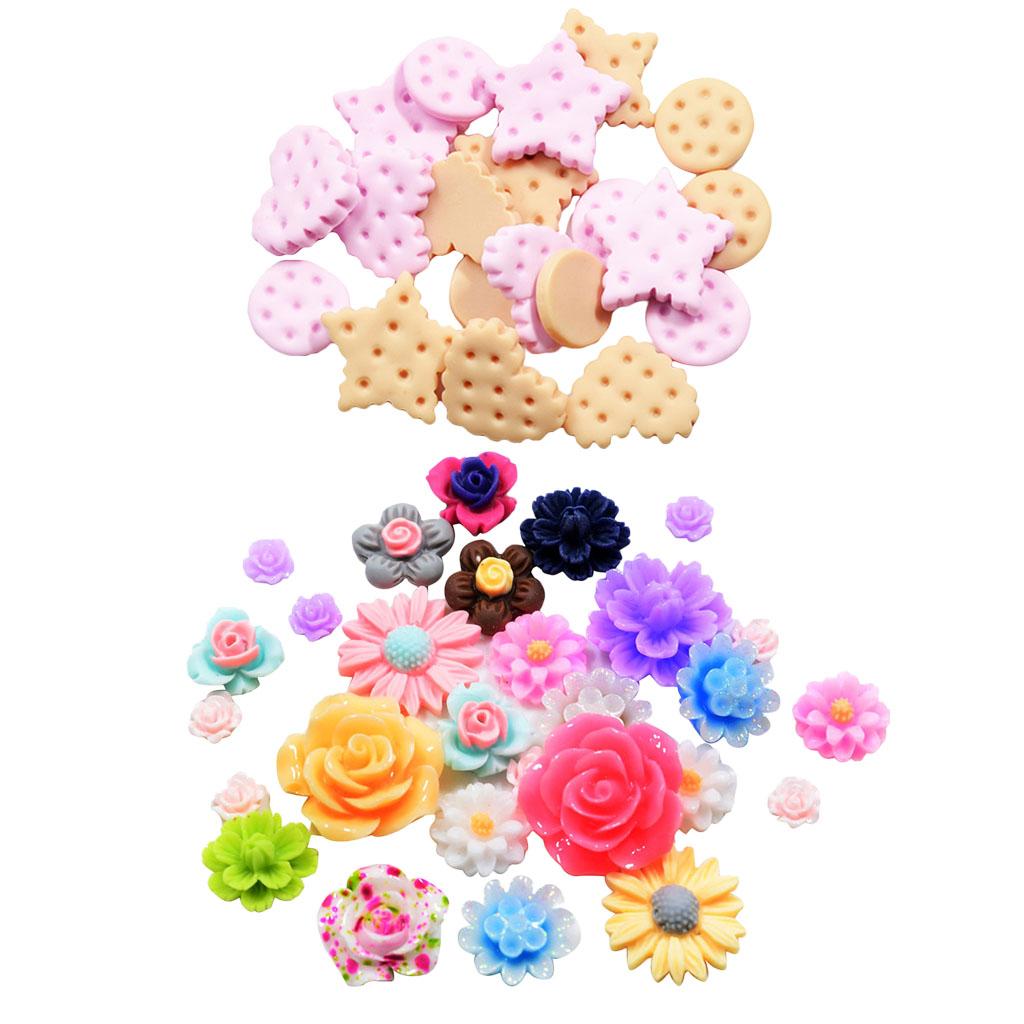 70 Pieces Mixed Resin Flatbacks Rose Flowers Cookies Cabochons Scrapbooking
