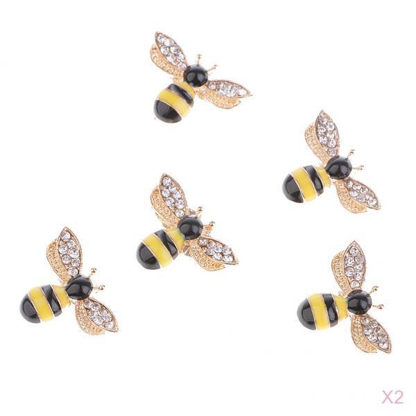 10 Pieces Bee Shape Alloy Rhinestone Flatback Decorative Embellishments 25mm