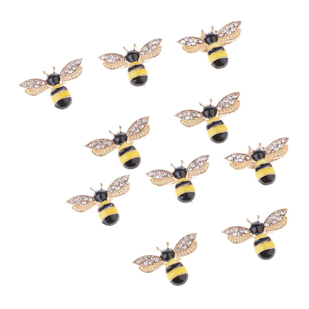 10 Pieces Bee Shape Alloy Rhinestone Flatback Decorative Embellishments 25mm