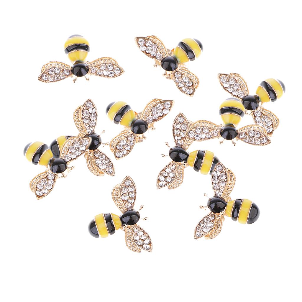 10 Pieces Bee Shape Alloy Rhinestone Flatback Decorative Embellishments 25mm