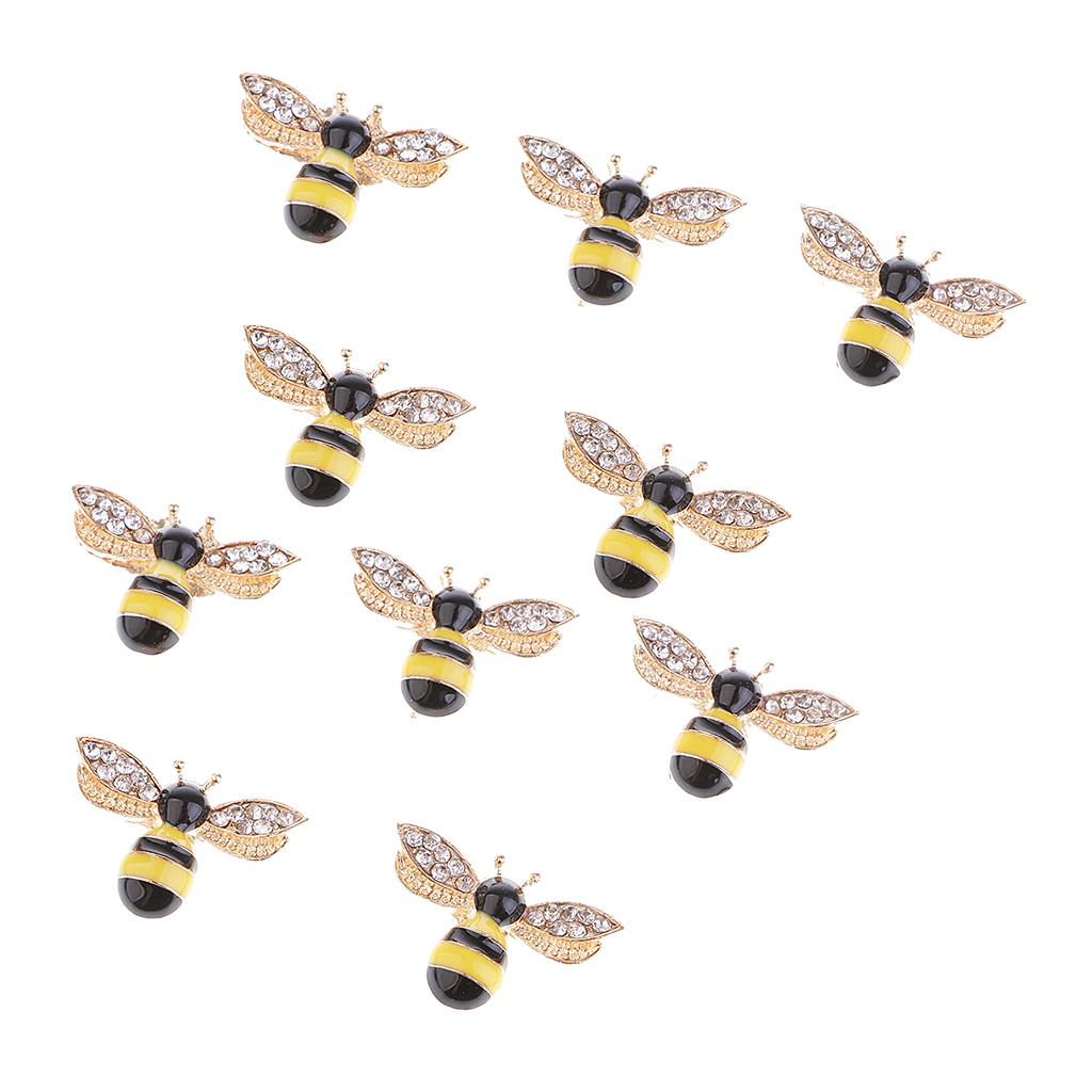 10 Pieces Bee Shape Alloy Rhinestone Flatback Decorative Embellishments 25mm