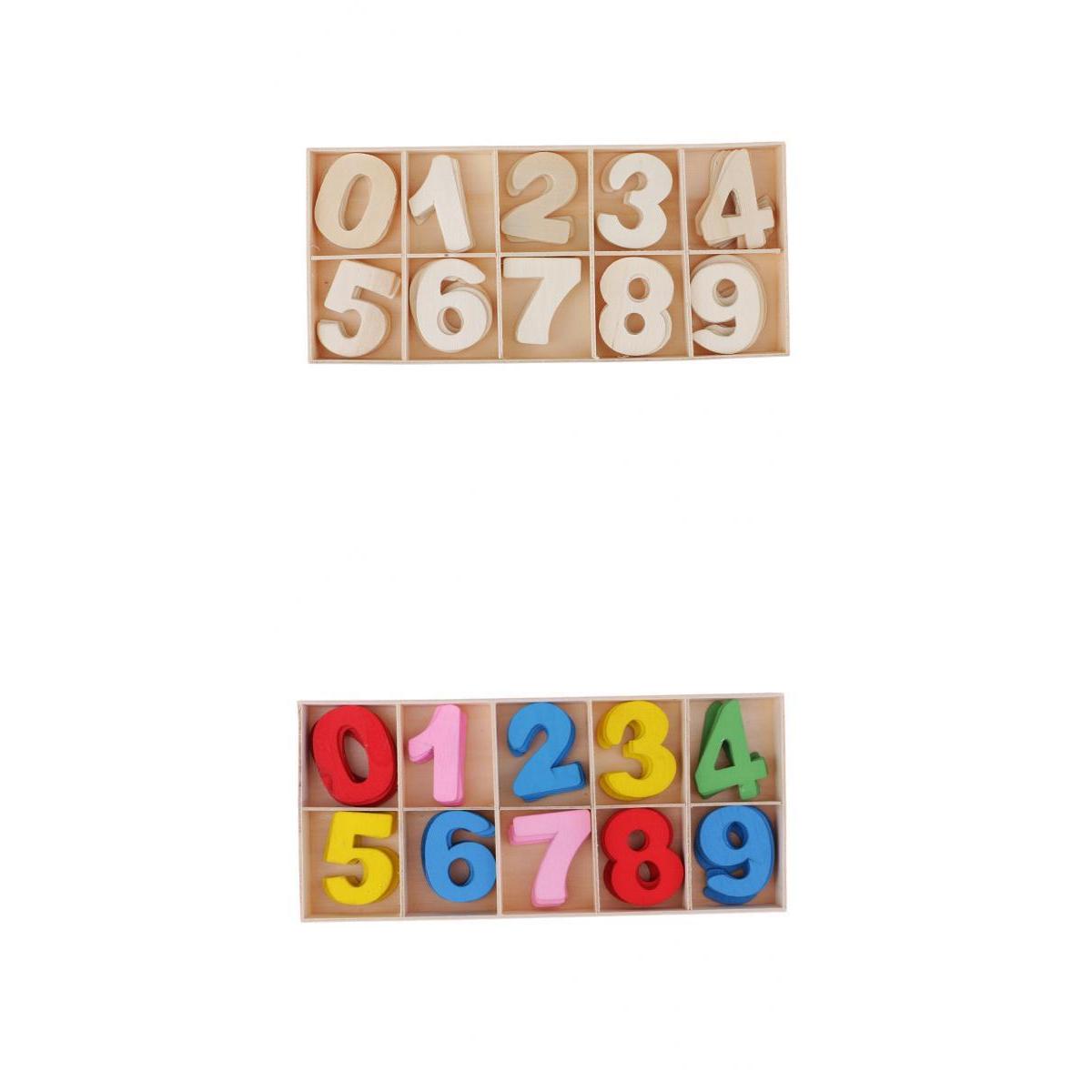 2 Boxes 120 Pieces Natural Multicolor Wooden Arabic Number with Storage Tray