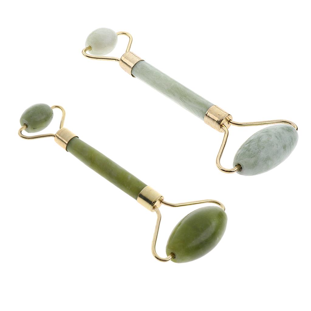 2pcs Double Head Natural Jade Stone Facial Massage Roller Face Neck Massager