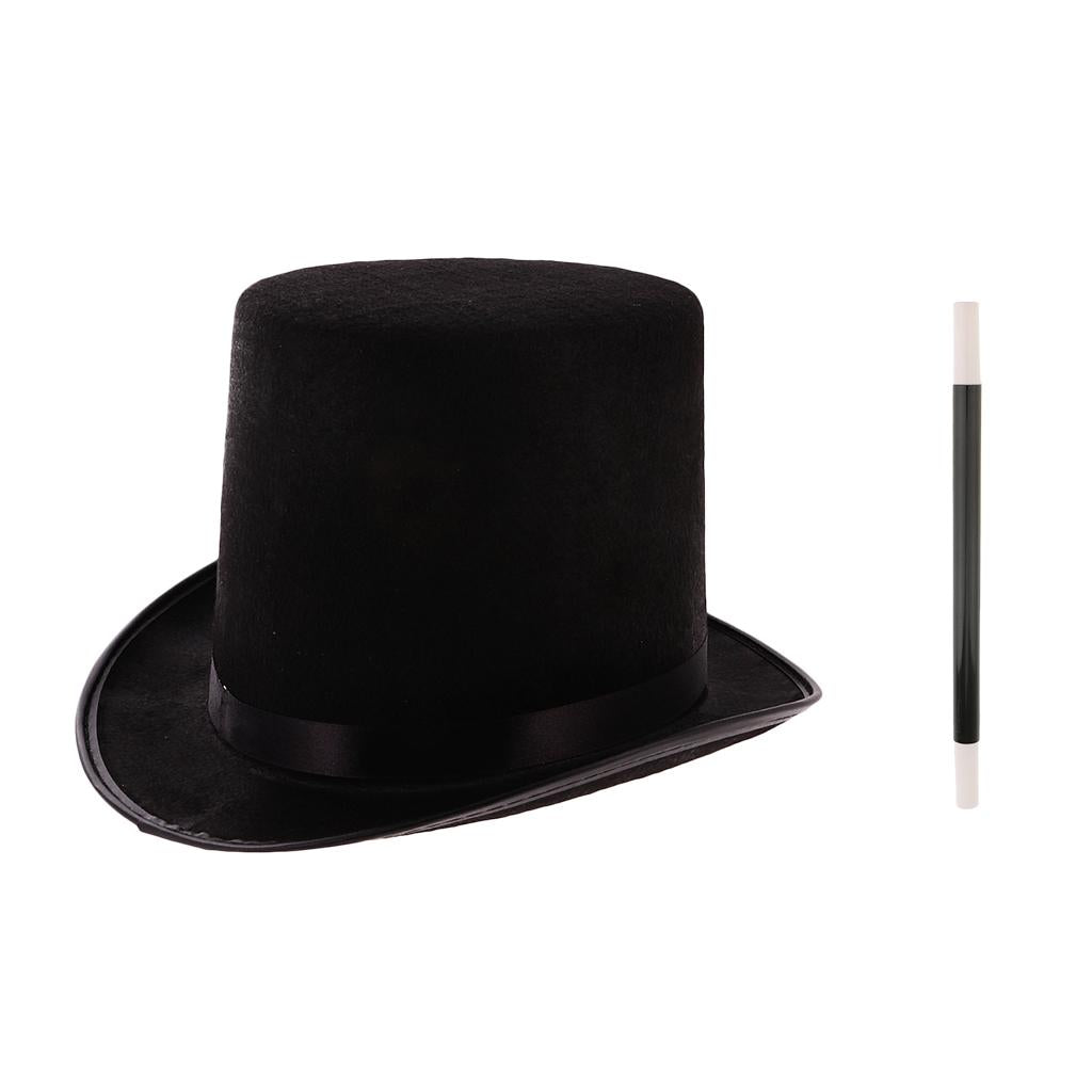 Black Top Hat Magician Hat & Magic Wand Props Halloween Party Fancy Dress