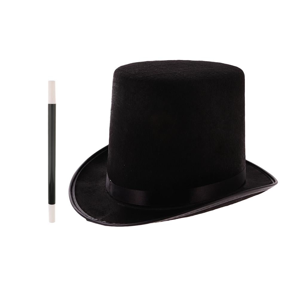 Black Top Hat Magician Hat & Magic Wand Props Halloween Party Fancy Dress
