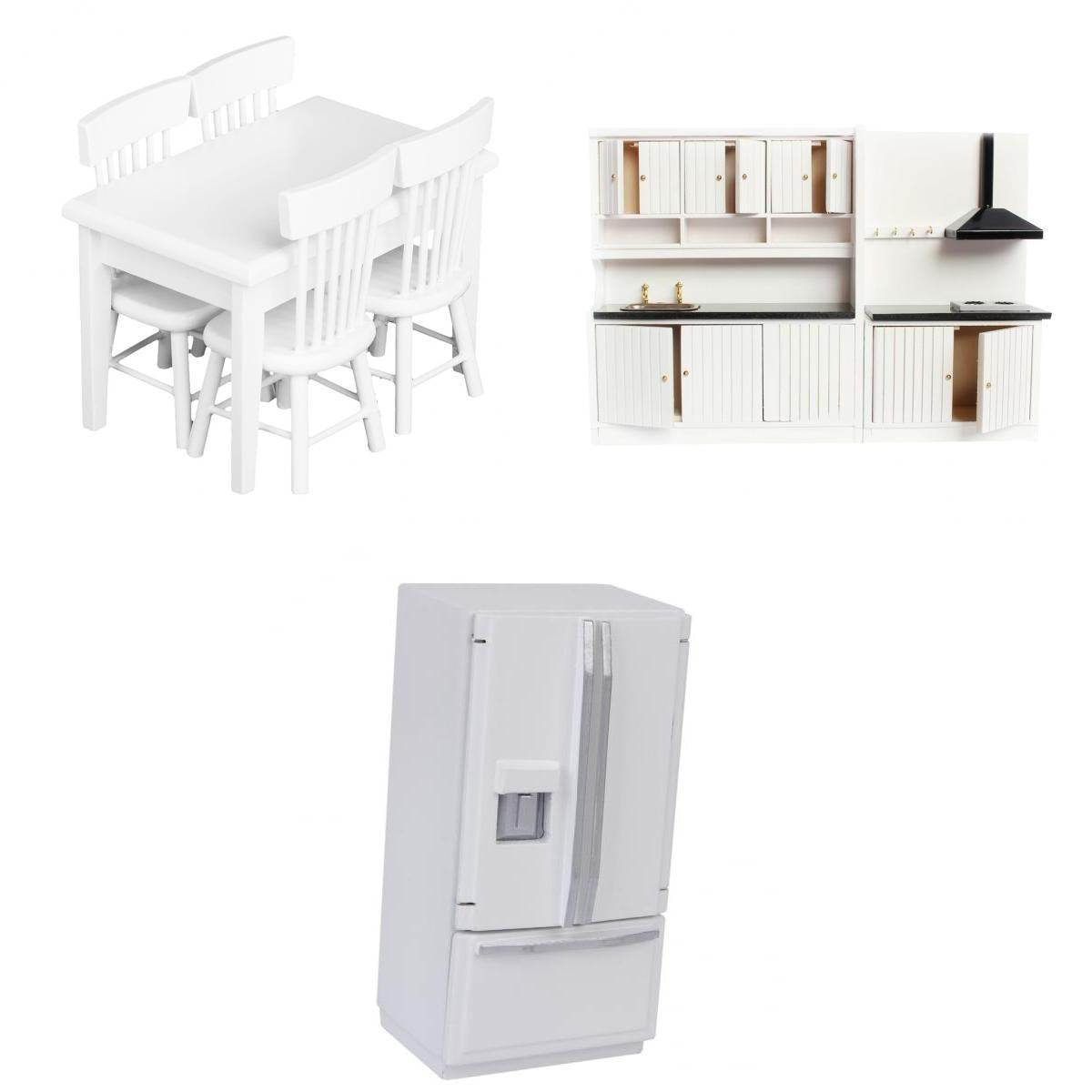 1/12 Dollhouse Miniatures Kitchen Furniture Set Fridge Table Chair Models