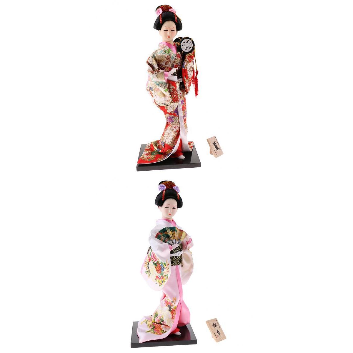 2 Pcs Japanese Geisha Kimono Doll Ornaments Crafts Home Decoration