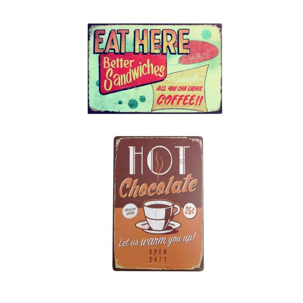 2Pcs Retro Metal Tin Sign Plaque Wall Art Poster Sheet Cafe Bar Beer Decor