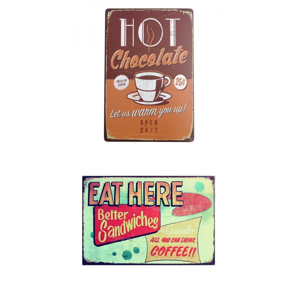 2Pcs Retro Metal Tin Sign Plaque Wall Art Poster Sheet Cafe Bar Beer Decor