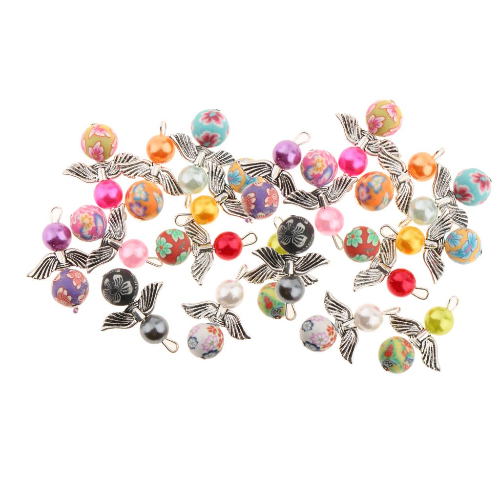 20 Pieces Mixed Angel Wing Charms Pearl Pendant DIY Jewelry Findings #2