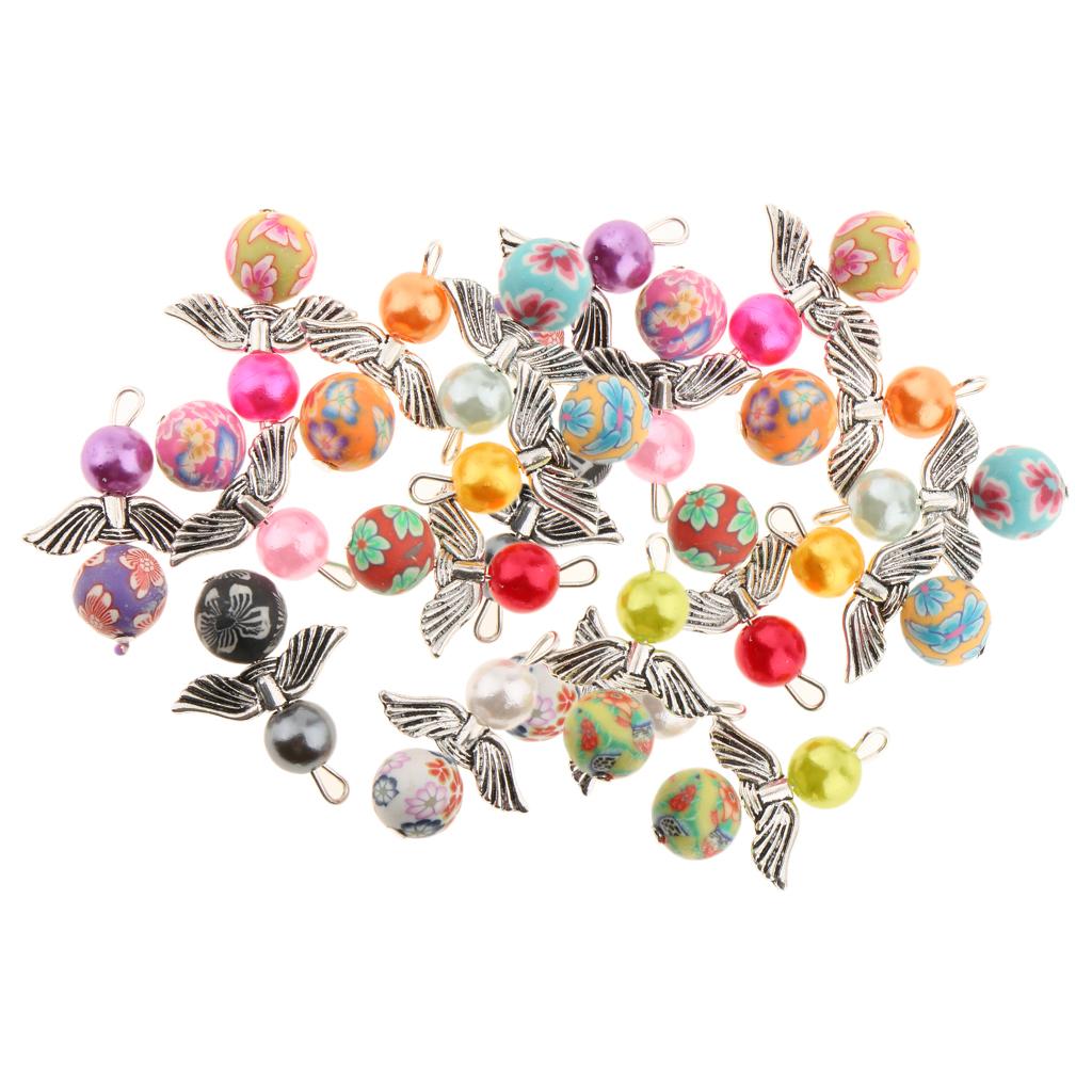 20 Pieces Mixed Angel Wing Charms Pearl Pendant DIY Jewelry Findings #2