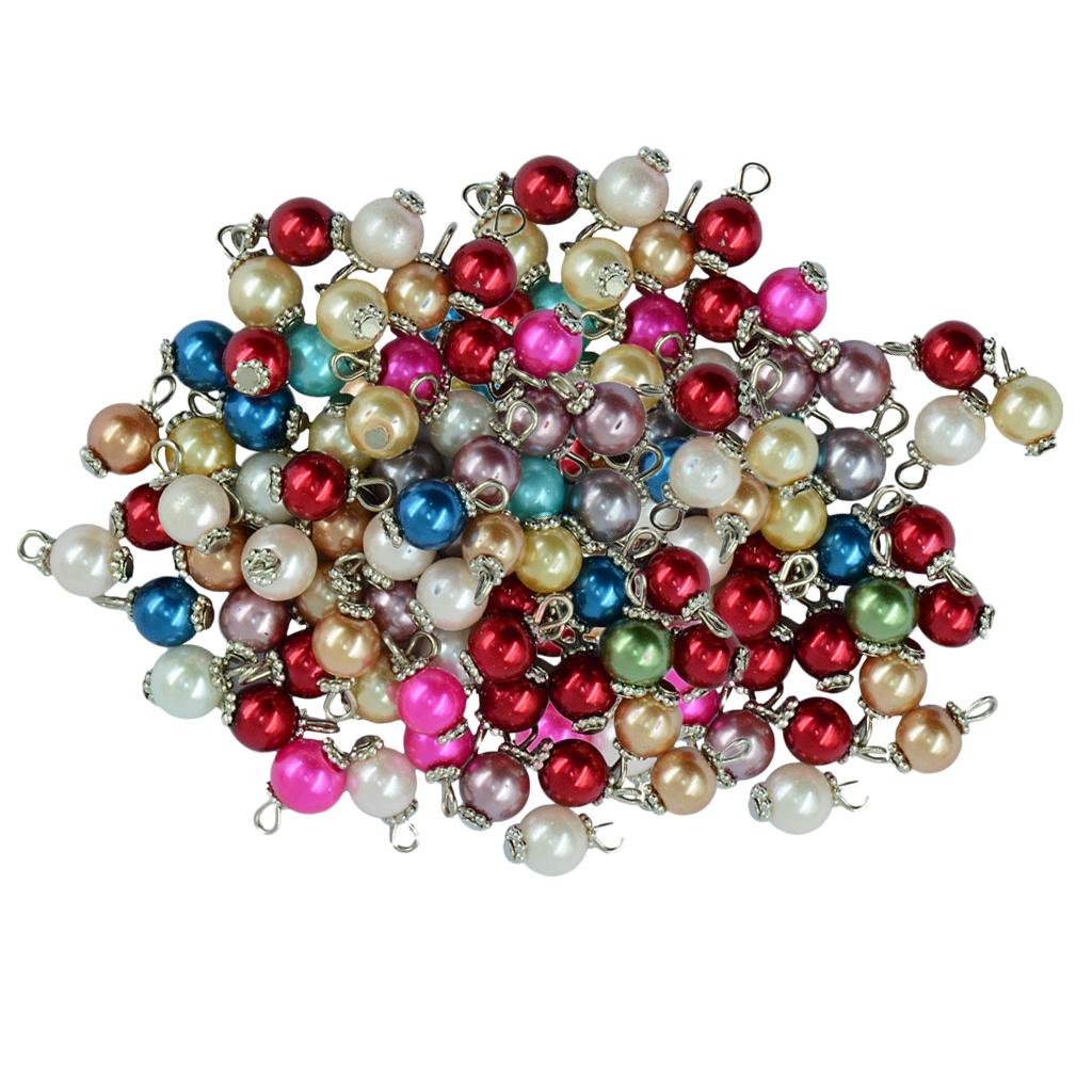 100 Pieces Colorful Glass Pearl Flat Daisy Charms Pendant Jewelry DIY Silver