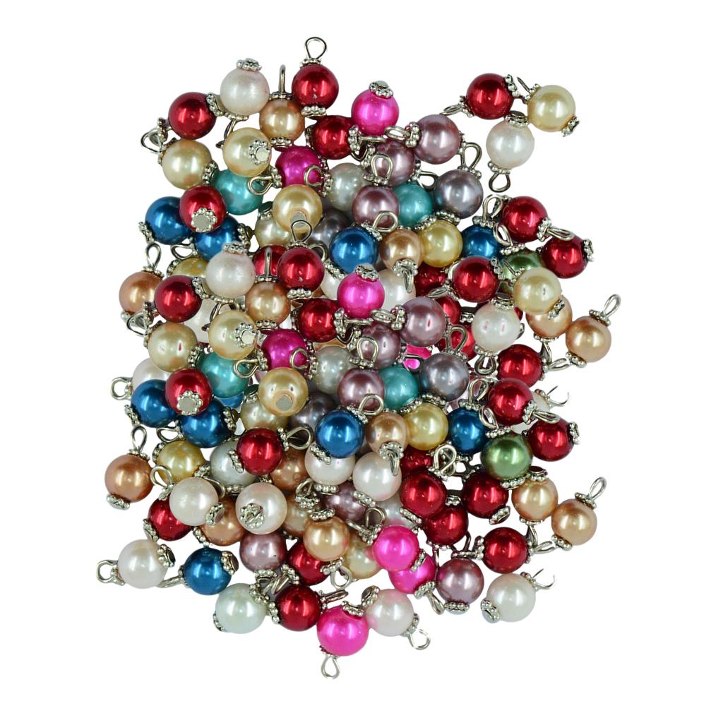 100 Pieces Colorful Glass Pearl Flat Daisy Charms Pendant Jewelry DIY Silver