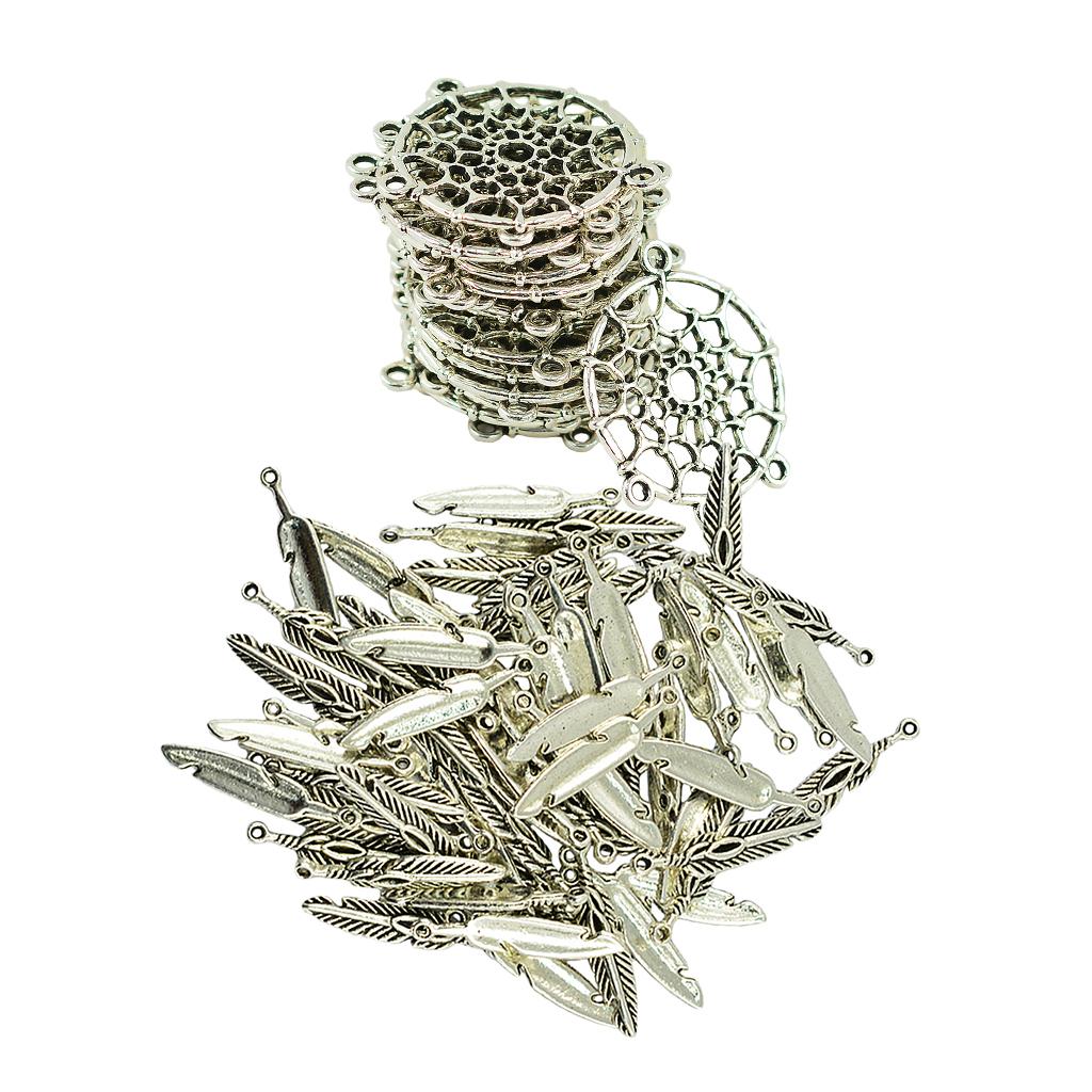 120 Pieces Vintage Feather Dream Catcher Charm Pendants DIY Jewelry Crafts