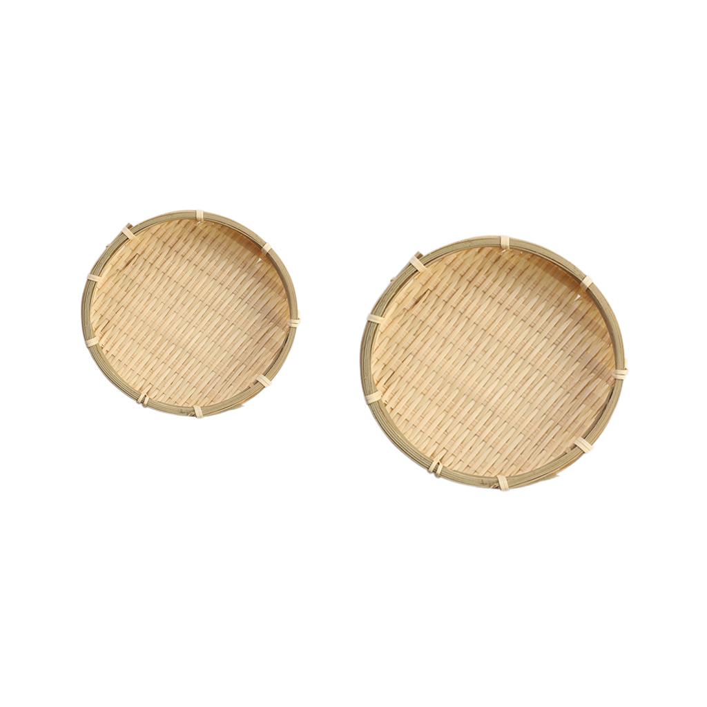 2 pieces Bamboo Plate Bamboo Weave Sieve Groceries Baskets Circular Receive