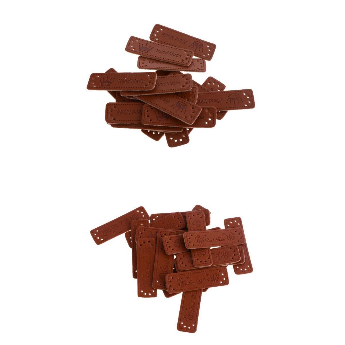 40pcs Retro Brown Leather Handmade Label Tags DIY Sew Craft Patches
