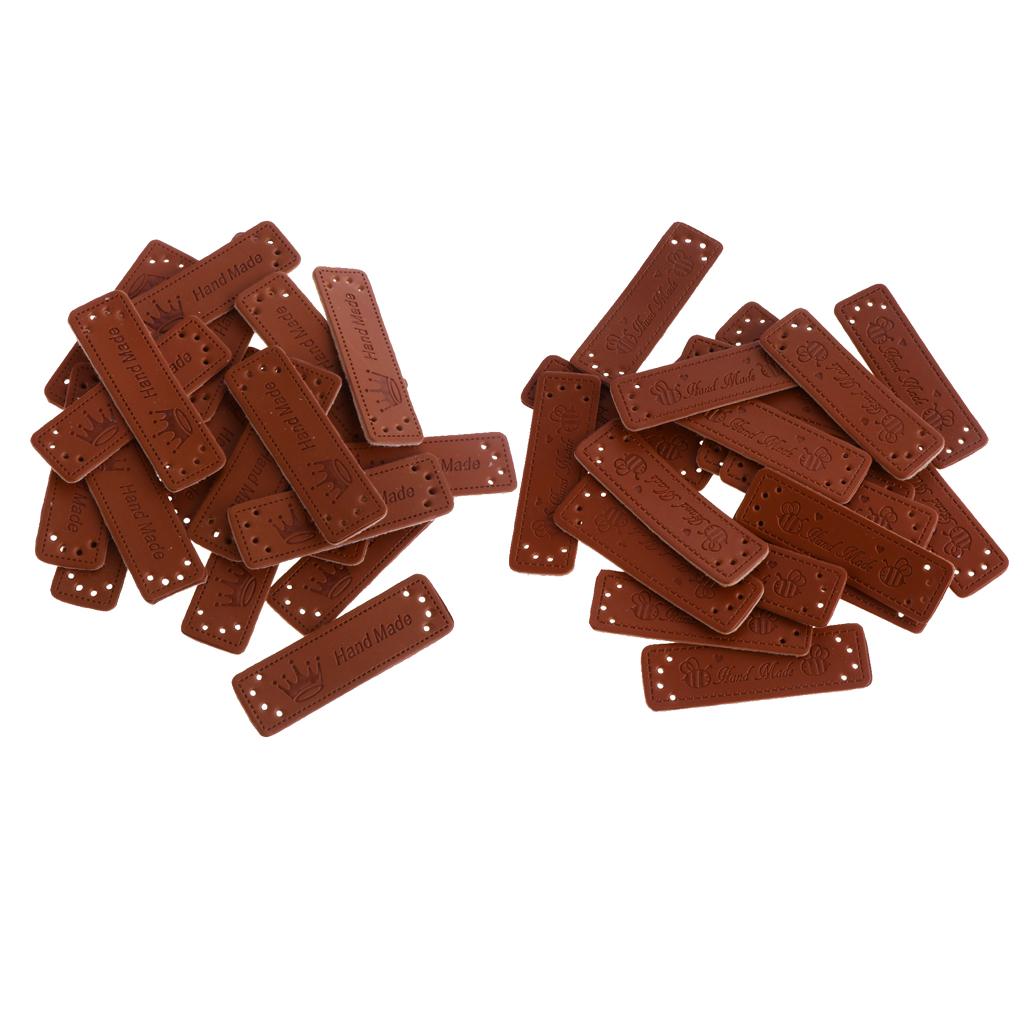 40pcs Retro Brown Leather Handmade Label Tags DIY Sew Craft Patches