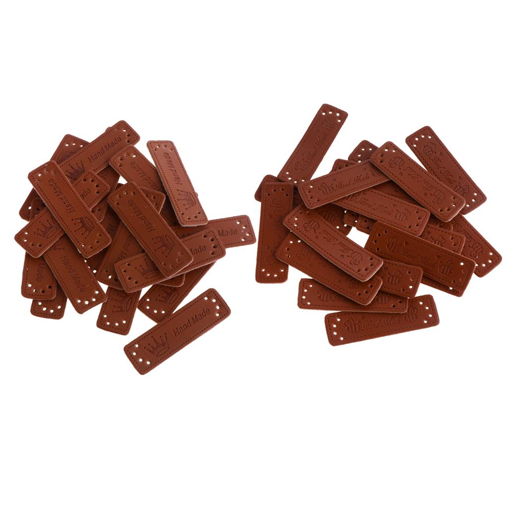 40pcs Retro Brown Leather Handmade Label Tags DIY Sew Craft Patches