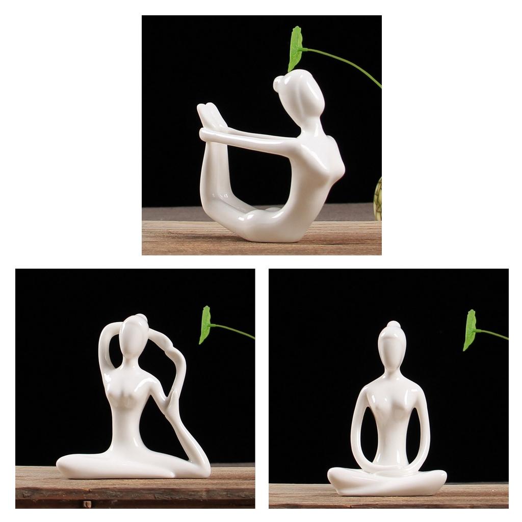 3x Ceramic Yoga Figure Ornament Statue Sculpture Zen Garden Home Desk Decor