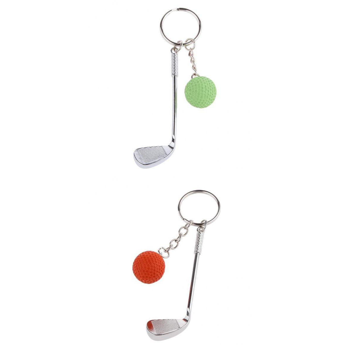 2Pcs Women Mini Golf Club Ball Pendant Keyring Key Chain Gift Green Orange