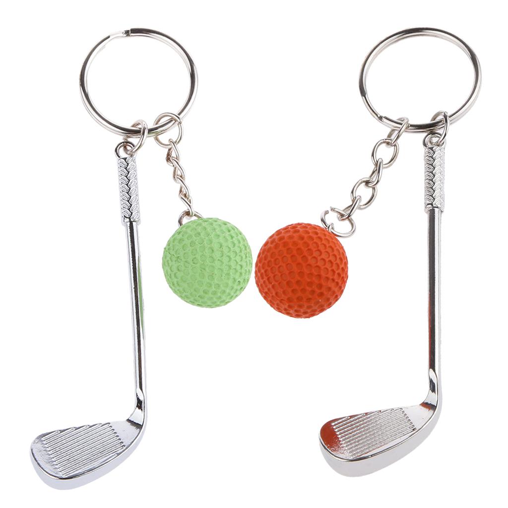 2Pcs Women Mini Golf Club Ball Pendant Keyring Key Chain Gift Green Orange