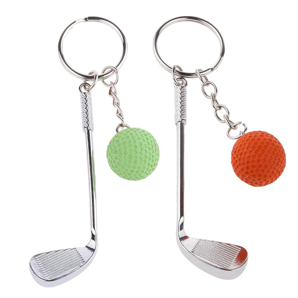 2Pcs Women Mini Golf Club Ball Pendant Keyring Key Chain Gift Green Orange