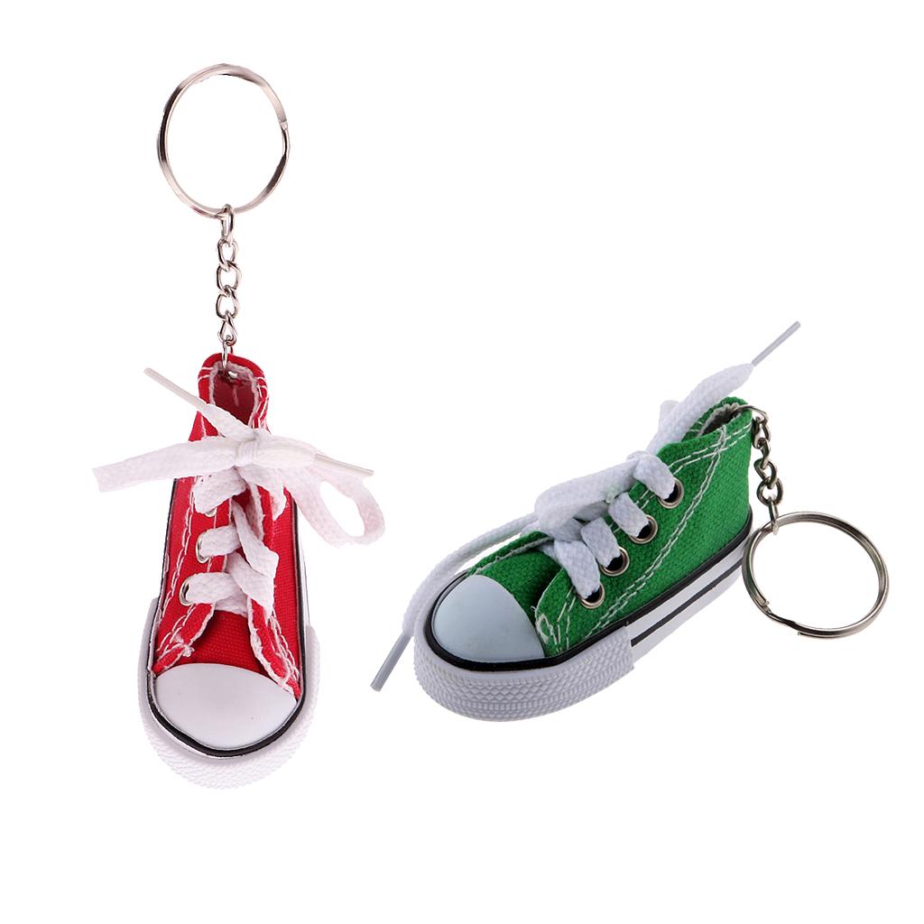 2Pcs Canvas Shoe Pendant Keyring Key Chain Women Bag Hanging Decor Red Green