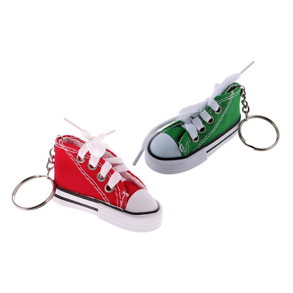 2Pcs Canvas Shoe Pendant Keyring Key Chain Women Bag Hanging Decor Red Green
