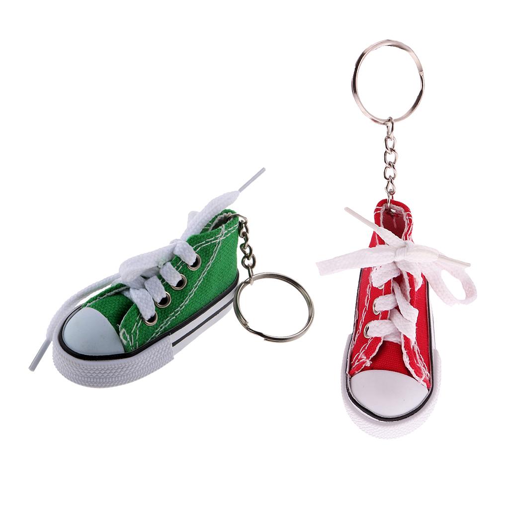 2Pcs Canvas Shoe Pendant Keyring Key Chain Women Bag Hanging Decor Red Green