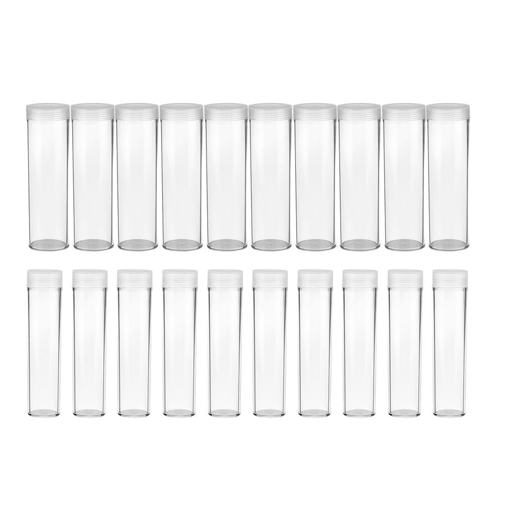 20Pcs Coin Protective Tube Holder Clear Round Case Coin Storage Box Canister