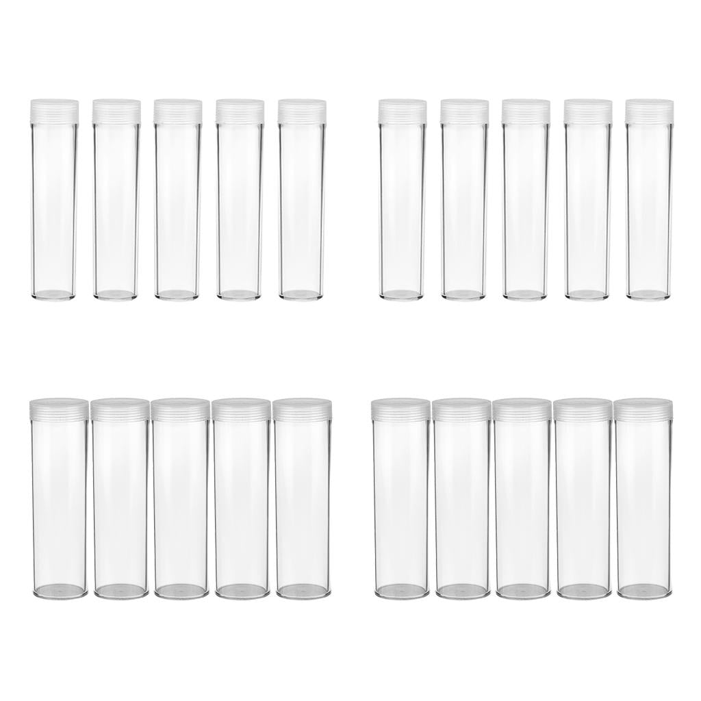 20Pcs Coin Protective Tube Holder Clear Round Case Coin Storage Box Canister