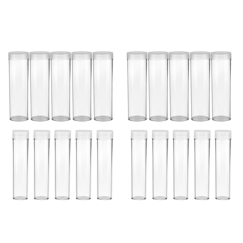 20Pcs Clear Coin Protective Tube Round Coin Case Coin Storage Box Canister