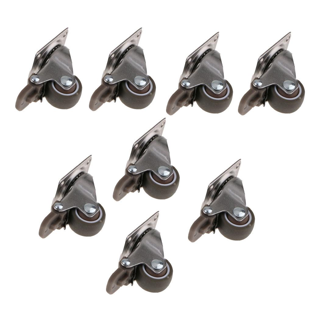 8x Heavy Duty Swivel Bearing Caster Wheels Rubber Base with Top Plate 1 Inch