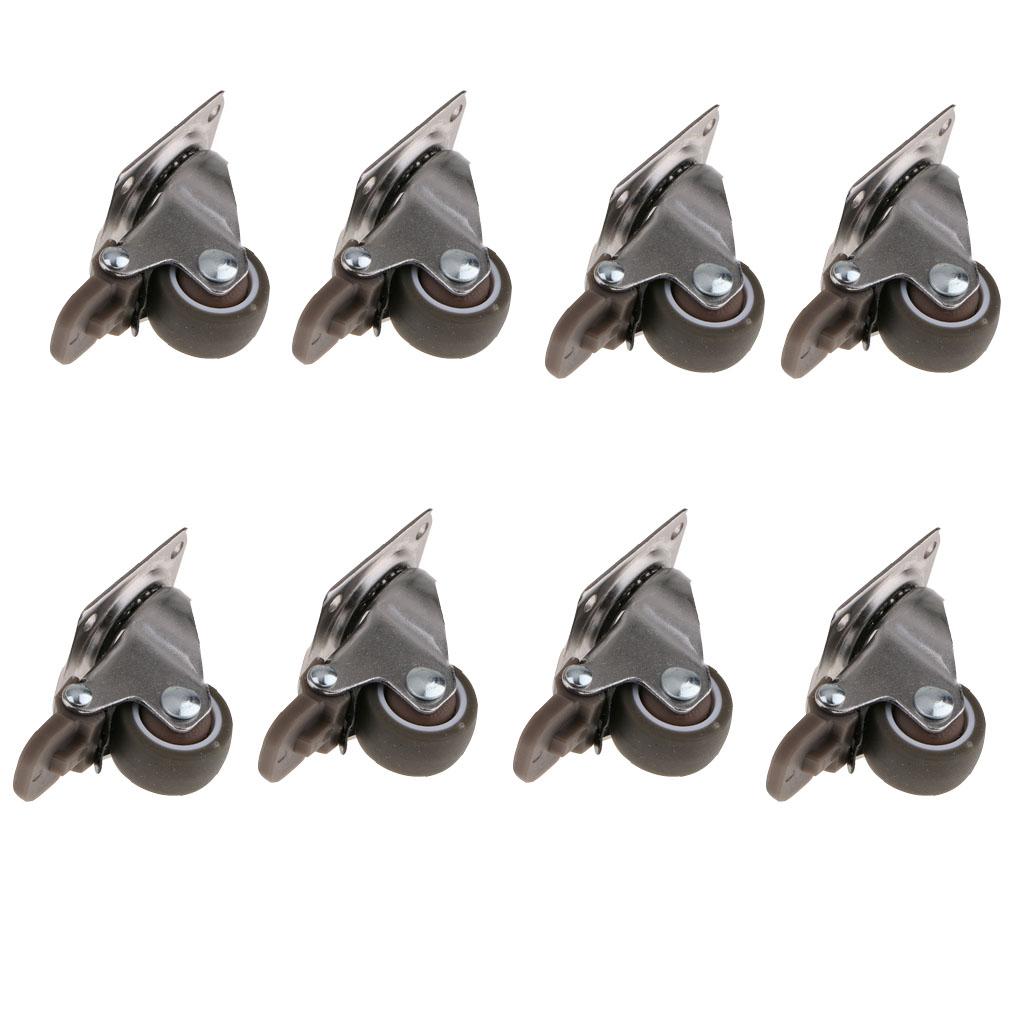 8x Heavy Duty Swivel Bearing Caster Wheels Rubber Base with Top Plate 1 Inch