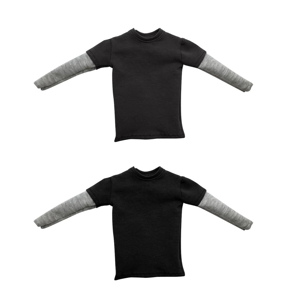 2 Pieces 1/6 Scale Mens Double Sleeve Long T-shirt for 12'' Action Figure
