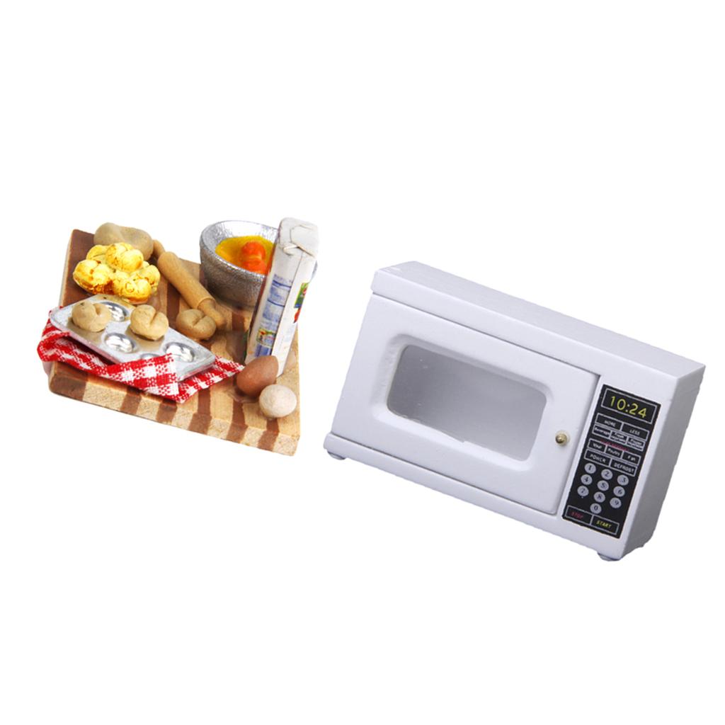 1/12 Dollhouse Miniature Kitchen Decor Micro Oven & Food Eggs Milk Bread
