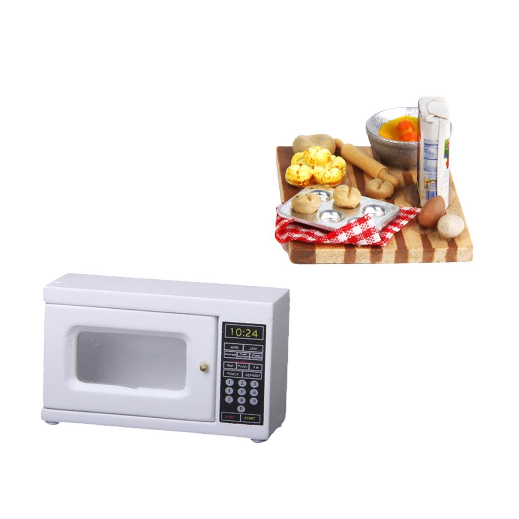 1/12 Dollhouse Miniature Kitchen Decor Micro Oven & Food Eggs Milk Bread