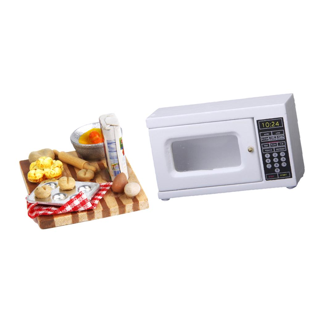 1/12 Dollhouse Miniature Kitchen Decor Micro Oven & Food Eggs Milk Bread