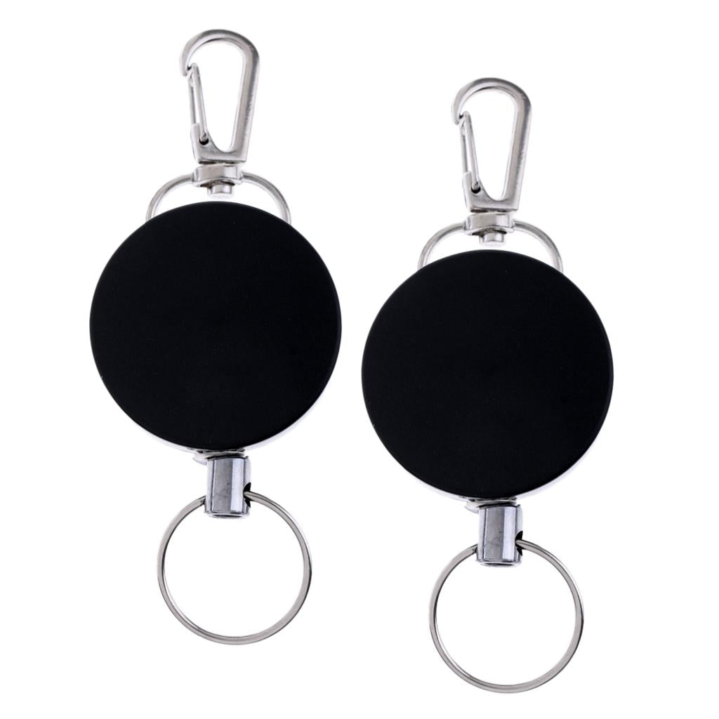 2pcs Retractable Key Chain Badge Holder Steel Recoil Ring Belt Clip Buckle