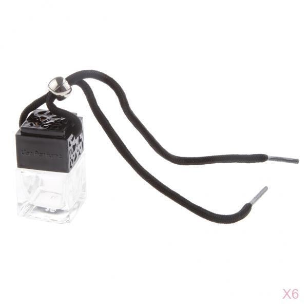 Black Glass Empty Perfume Bottle Pendant Air Freshener for Car Hanging 6Pcs