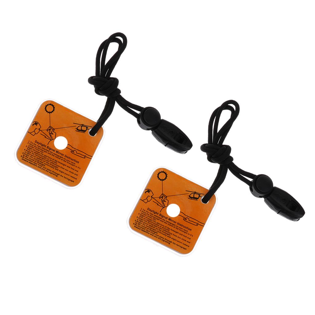2pcs Outdoor Emergency Reflective Signal Mirror with Whistle Survival Kit