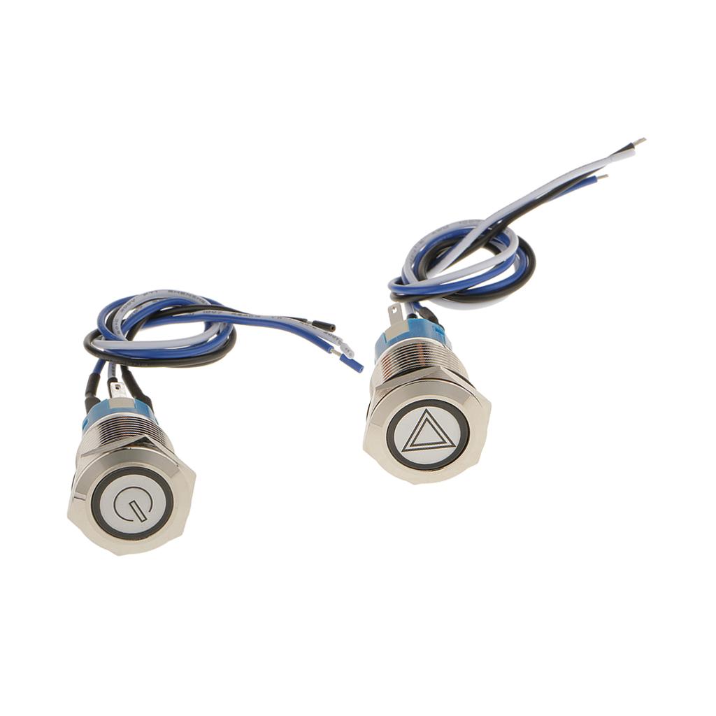 2 Pieces Waterproof 12V 19mm Latching LED Metal Push Button Panel Switch