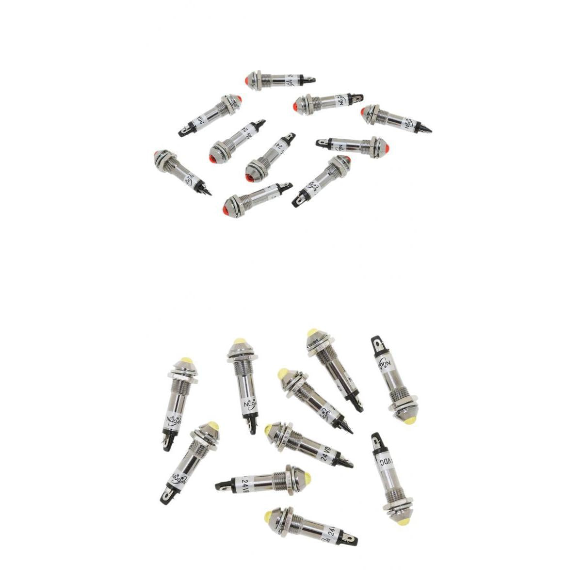 20 Pieces 8mm 24V LED Metal Indicator Light Bulb Lamp XD8-2 Yellow+Red